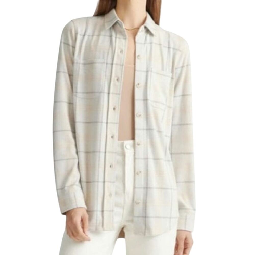Quince Plaid Button Down Fleece Shirt Autumn Neutral Minimalist